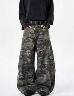 y2kデニムパンツ 迷彩バギーデニム　新品未使用　迷彩デニム