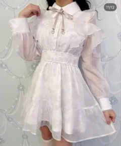 ROJITA 花柄ミニワンピース 長袖 白