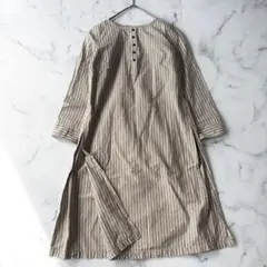 ✨美品✨ ☆サニークラウズ　ヘンリーネックコットン長袖ワンピース　M