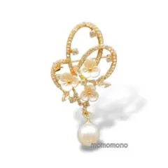 ドリルブローチ　花　ゴールド　揺れる大粒パール　ハレの日　母の日　簡易ラッピング