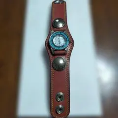 レザー製クォーツ時計 オレンジ