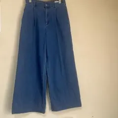【美品】LAKOLE ラコレ ダークブルーワイドレッグデニムパンツＬストレッチ