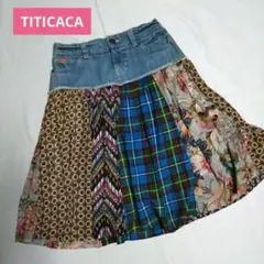 TITICACA チチカカ　デニムスカート　リメイク風　マルチカラー　Mのサムネイル