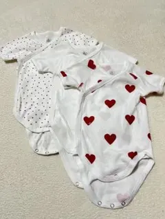 プチバトー　ハートプリント半袖あわせボディ3枚セット