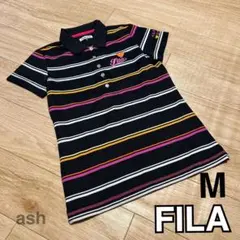 【FILA】フィラ　半袖ポロシャツ　ボーダー　　黒　白　ピンク　オレンジ　M