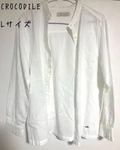 CROCODILE クロコダイル ストライプ ブラウス L ワニ　ホワイト