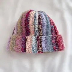 ニット帽　ビーニー　クロシェハット　ニットハット　帽子　ランダム柄　ハンドメイド