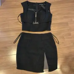 ローブドフルール グロッシー ドレス 黒 ブラック 上下別