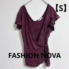 FASHION NOVA バーガンディ ラップトップス 半袖　【S】