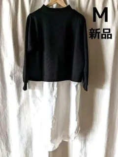 シャツワンピース❤️異素材　レイヤードトップス　長袖　ニット　ワンピース　黒