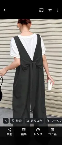 バックリボン Vネック 　オーバーオール　サロペット　オールインワン