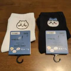 GU ちいかわ クルーソックス 2足セット　白ちいかわ　黒ハチワレ　刺しゅう