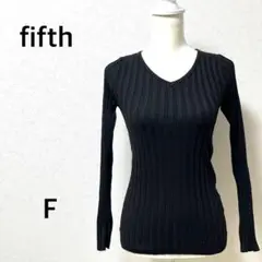 フィフス リブニット Vネック タイト　長袖　薄手　ブラック　黒　細見え　F