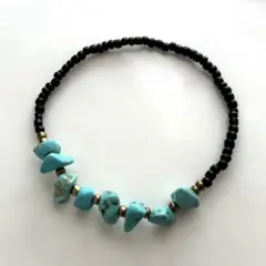 ネイティブ ハンドメイド ビーズブレスレット ブラック×ターコイズ