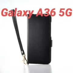 Galaxy A36 5G 用ハンドストラップ付 ソフトレザーケース ブラック