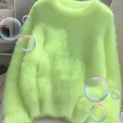 新品未使用　ライムグリーンのシャギーニット