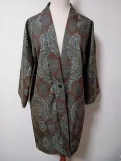 ◆着物リメイク♪大島お洒落ジャケット♪茶系♪◆～L◆  着物リメイク シンプル 茶系 大島のフード付きジャケット j L〜j LLサイズ
