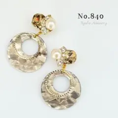 【840】ハンドメイドピアスイヤリング春大ぶりセピアブラウン揺れるぴあす大振り