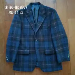 ハリスツイード ブレザー ネイビー茶ワインチェック