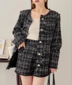 【chico】ツイードフリジンジャケット&ショートパンツ　セットアップ
