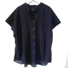 無印　ブラック　綿　コットン　フレンチスリーブブラウス　M-L