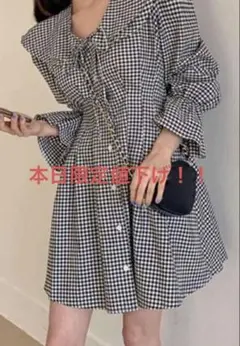 ギンガムチェック ビッグリボン ブラウス 長袖