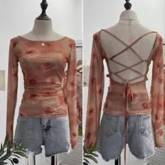 SALE❤︎花柄 バックオープン シースルートップス