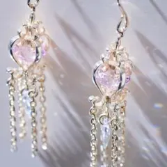 ピアス 925 シルバー ピンク クリスタル シャンデリア 揺れる ロング
