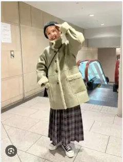 ヴィーガンレザーボアコクーンコート　jeanasis カーキ　ボアジャケット