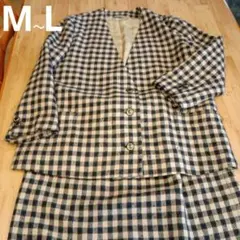 M～　スーツ　ジャケット　スカート　チェック　黒　ベージュ　昭和レトロ　オーダー