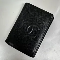 美品 CHANEL レザー カードケース キャビアスキン カンボンライン 黒