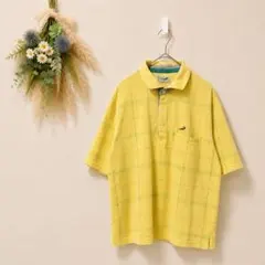 クロコダイル チェック柄 半袖ポロシャツ 刺繍ロゴ イエロー L 春夏のサムネイル
