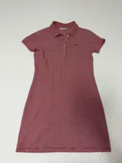 LACOSTE ミニワンピース 半袖 レッド ボーダー 38 ポロワンピース