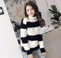 ニット　ストライプ　白黒