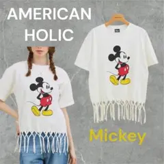 アメリカンホリック裾フリンジ半袖カットプルオーバー/Mickey