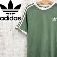 HS77《アースカラー》アディダス　リンガーネックTシャツ　トレフォイル刺繡ロゴ