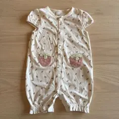 いちご刺繍ポケット付きロンパース