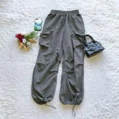 シーイン カーゴパンツ ワイド 裾ドローコード S ウエストゴム ストリート