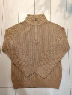 【UNIQLO】ハーフジップ リブニット セーター ベージュ M シンプル 無地
