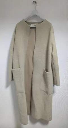 TODAYFULベージュ ロングコート ボア ノーカラー