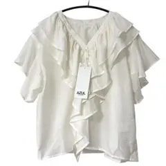 【新品】AZUL BY MOUSSY ラッフルブラウス ホワイト 半袖のサムネイル