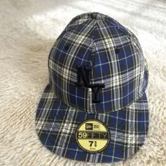 【美品】ニューエラ ヤンキース 59FIFTY チェックキャップ 青 白 黒