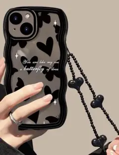 iPhone14proMax 韓国ファッションブラックバタフライケース