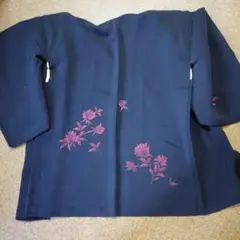 黒に赤い薔薇の花の刺繍　絵羽織　正絹　リメイク材料などに
