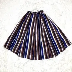 セポ　フレアスカート ロング丈 ストライプ ウエストゴム 綺麗め　マルチカラー