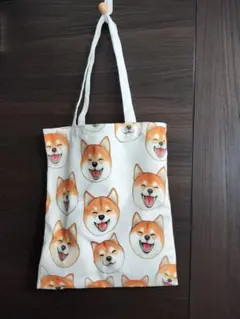 新品　柴犬顔プリントトートバッグ