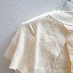⭐️ アイボリー 春ニット ケープデザイン レイヤード風 リブニットトップス