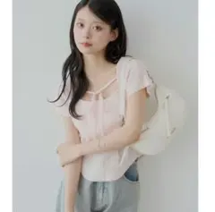 CHiCO　チコ　半袖Tシャツ　ピンク　リボン　ボレロデザイン柄編みニット