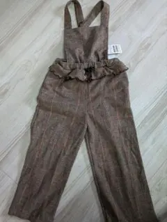 プティマイン　新品タグ付　チェック柄フリル付きオーバーオール 110cm