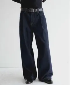 Regen Glanz ツータックワイドストレートデニムパンツ navy 完売品 